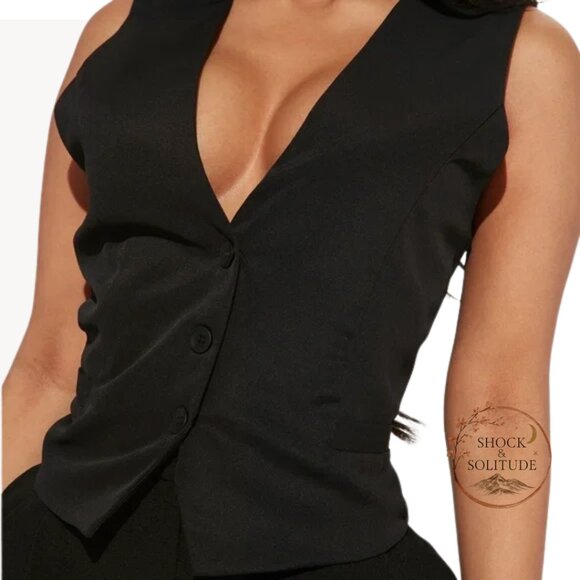 NWT Fashion Nova Black Belted Sleeveless Vest Top - Picture 4 of 7